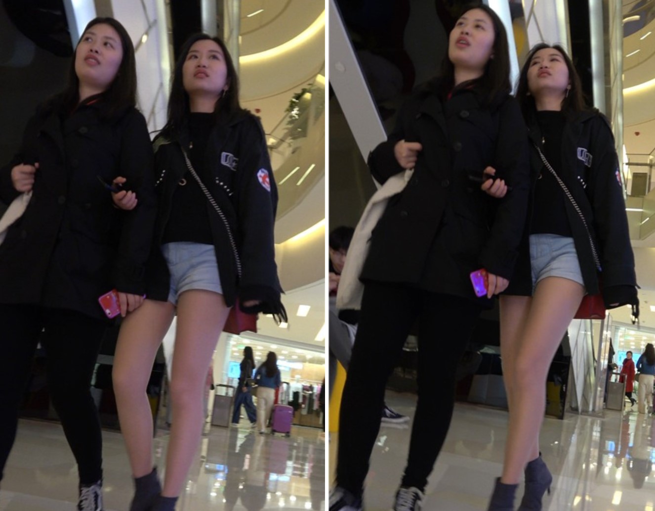 4K - 跟闺蜜逛商场的超短热裤街拍肉丝袜长腿美女[1.31 GB]