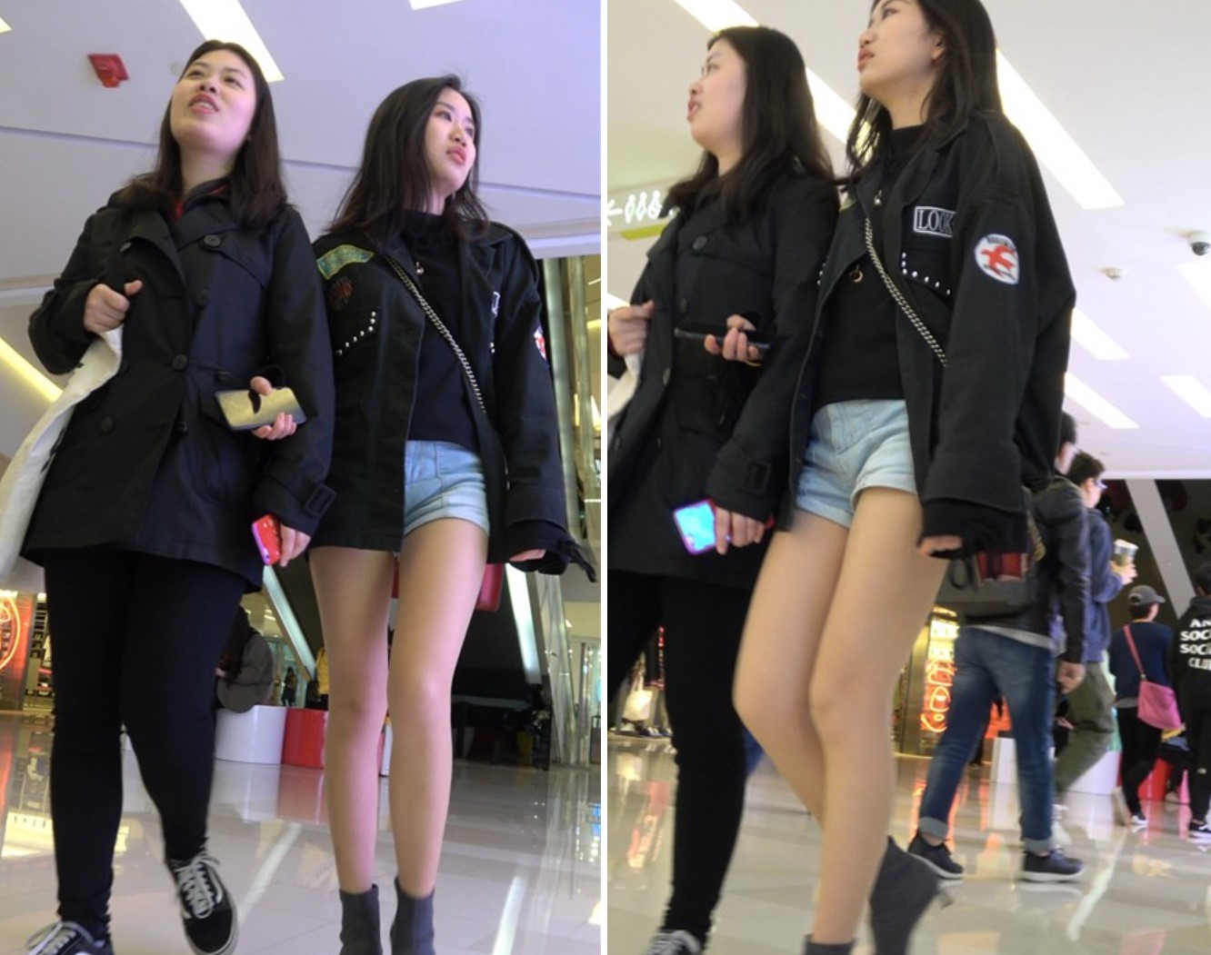 4K - 跟闺蜜逛商场的超短热裤街拍肉丝袜长腿美女[1.31 GB]