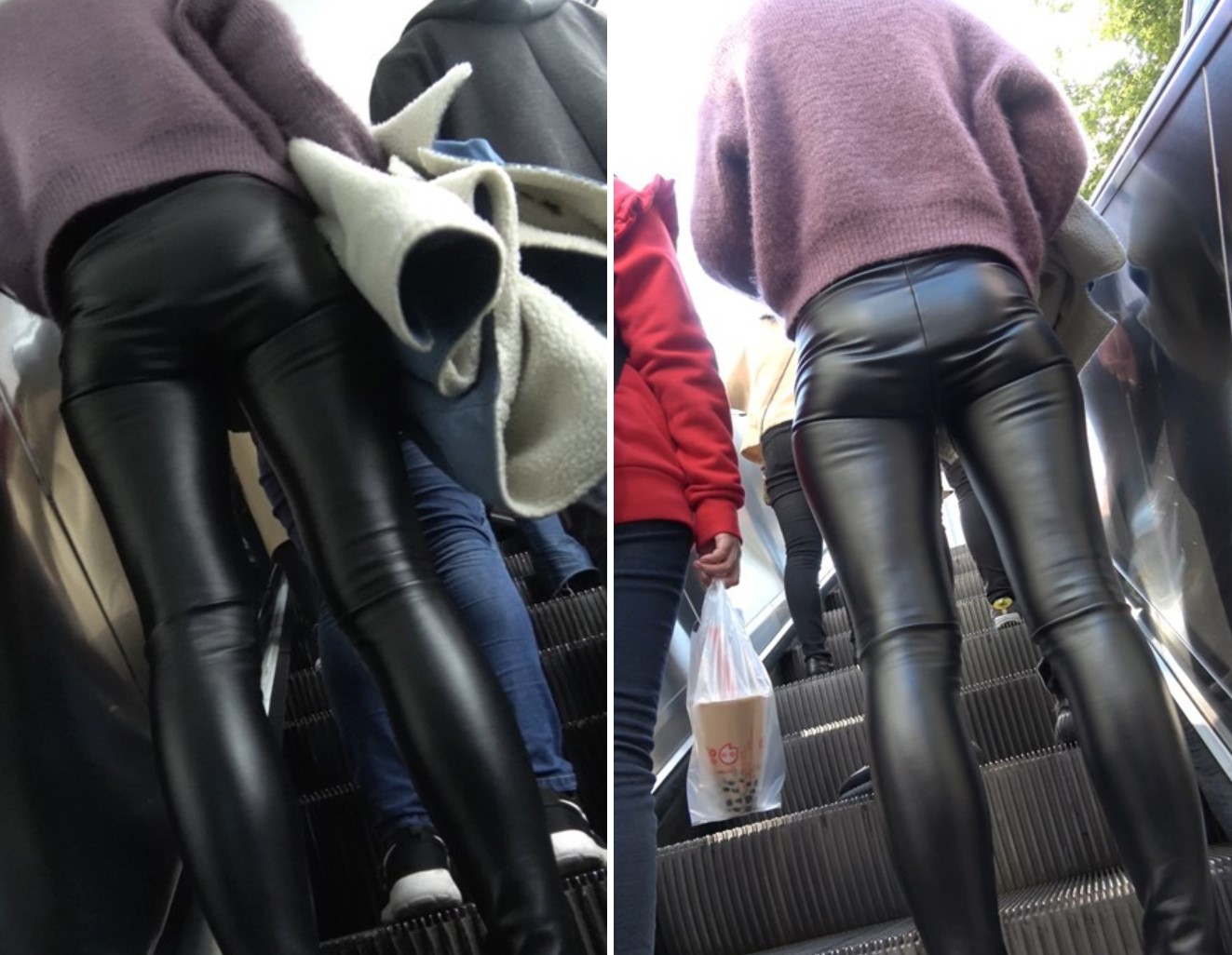 4K - 又一紧身黑色皮裤街拍丰臀短发美女 [937 MB]