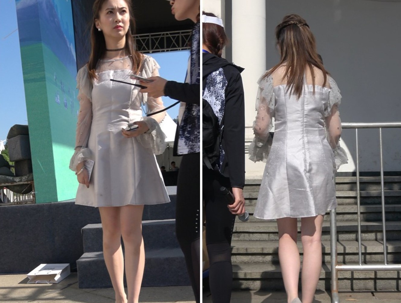 4K 白色连衣裙街拍高跟鞋性感美女主持 [1.64 GB]