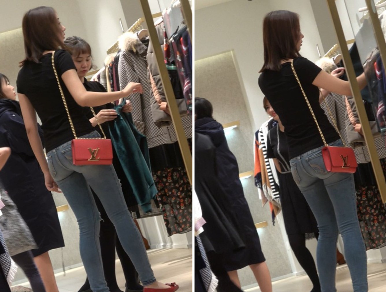 4K 黑T恤极品美腿街拍紧身蓝色牛仔裤美女 [1.15 GB]