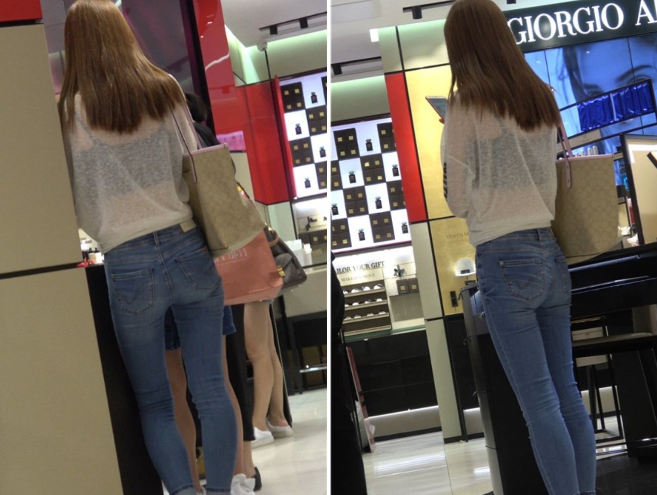 4K邻家女孩般亲切的街拍紧身蓝牛美女 [1.10 GB]