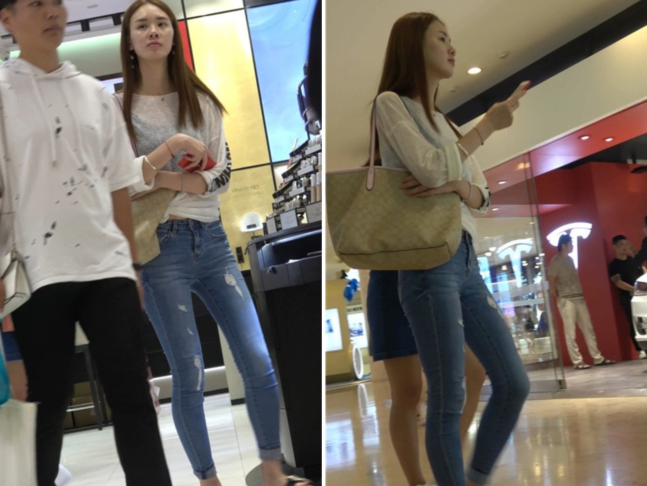 4K邻家女孩般亲切的街拍紧身蓝牛美女 [1.10 GB]