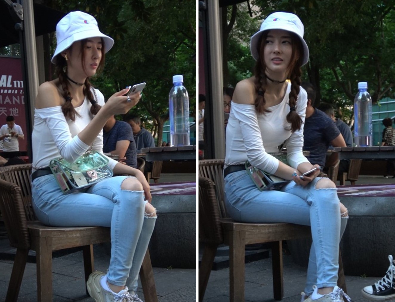 4K破洞紧身蓝牛白帽麻花辫小姐姐颜值超高 [590 MB]