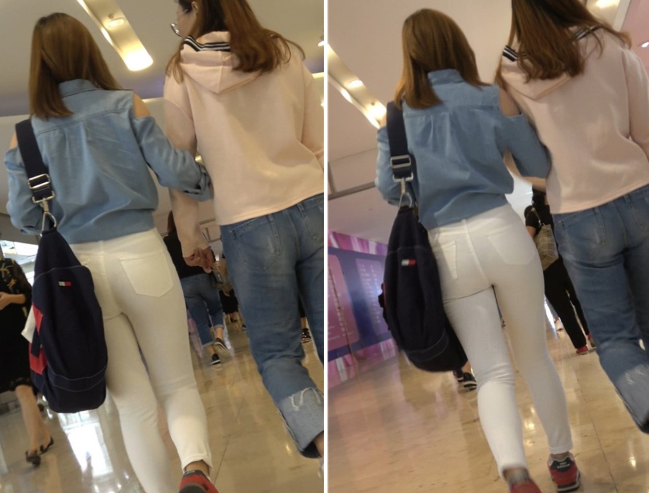 4K红色运动鞋街拍紧身白裤美臀漂亮美女小姐姐 [845 MB]