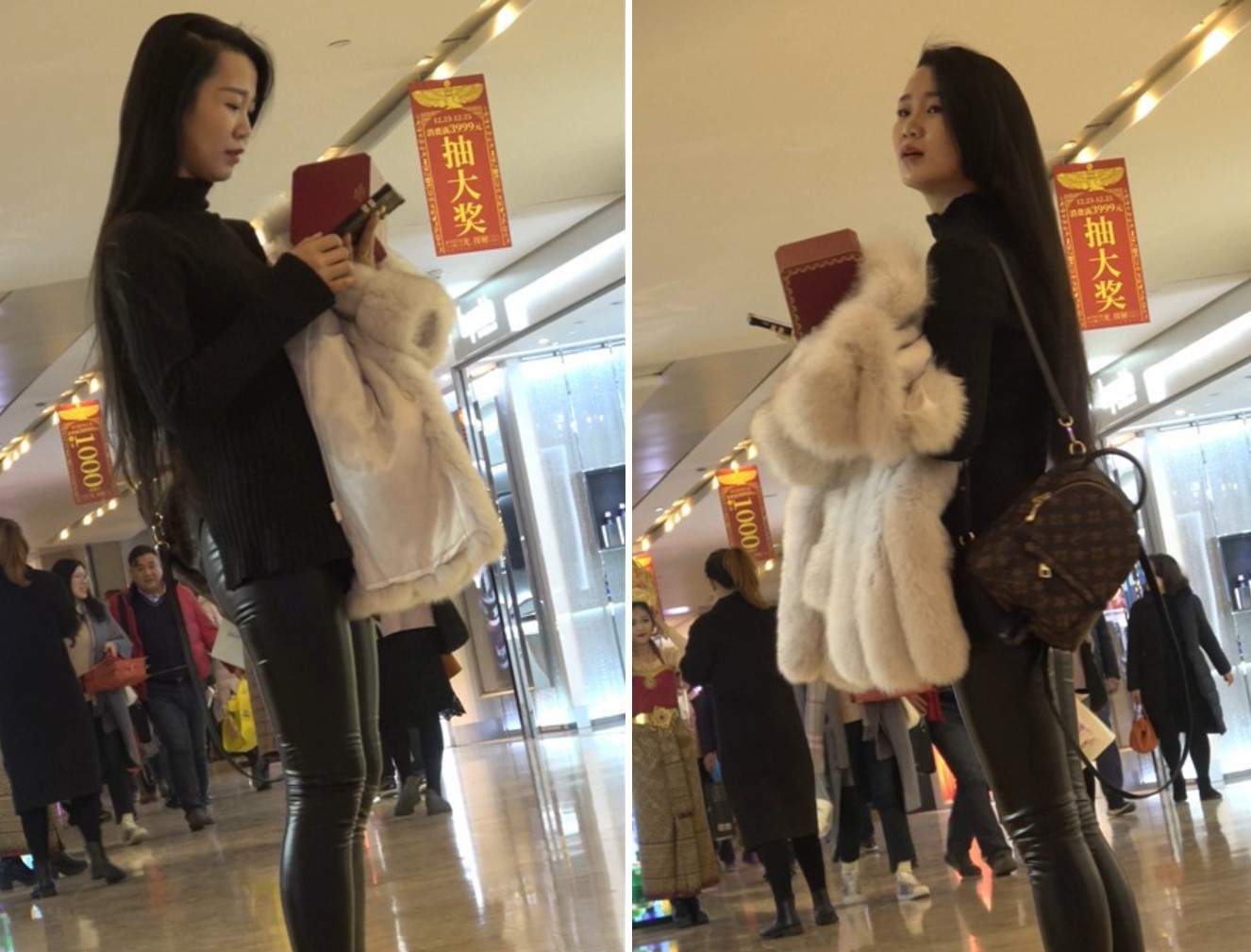 4K黑色毛衣紧身皮裤街拍美臀MM [719 MB]