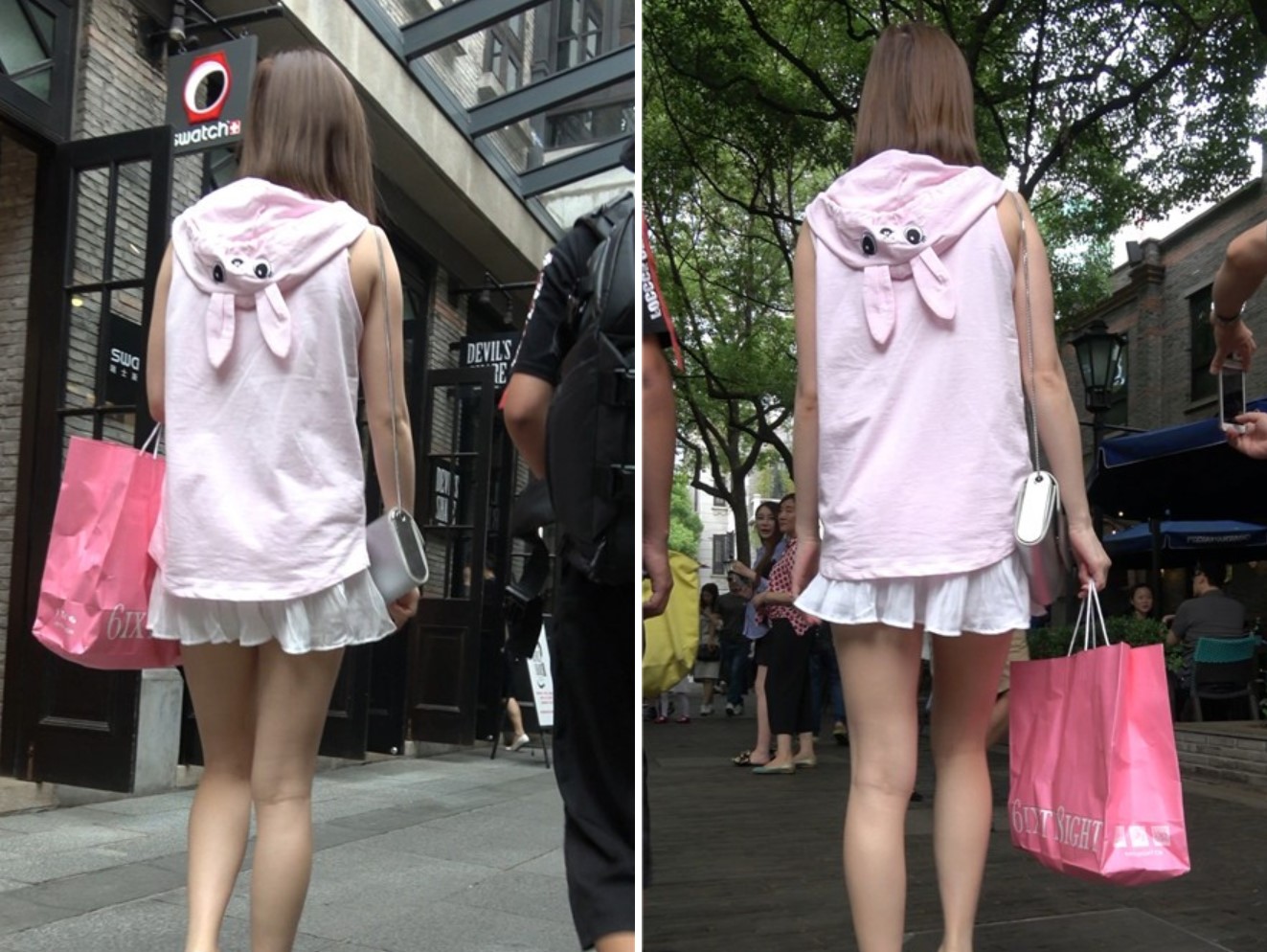 4K粉衣短裙街拍美腿白嫩大美女 [1.47 GB]