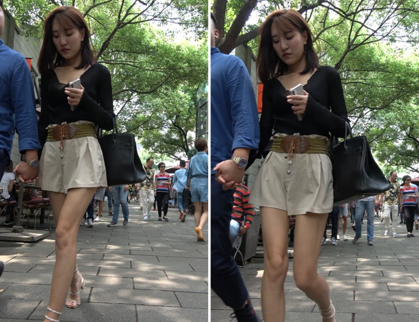 V领低胸黑色蕾丝衣精致街拍美女 [609 MB]