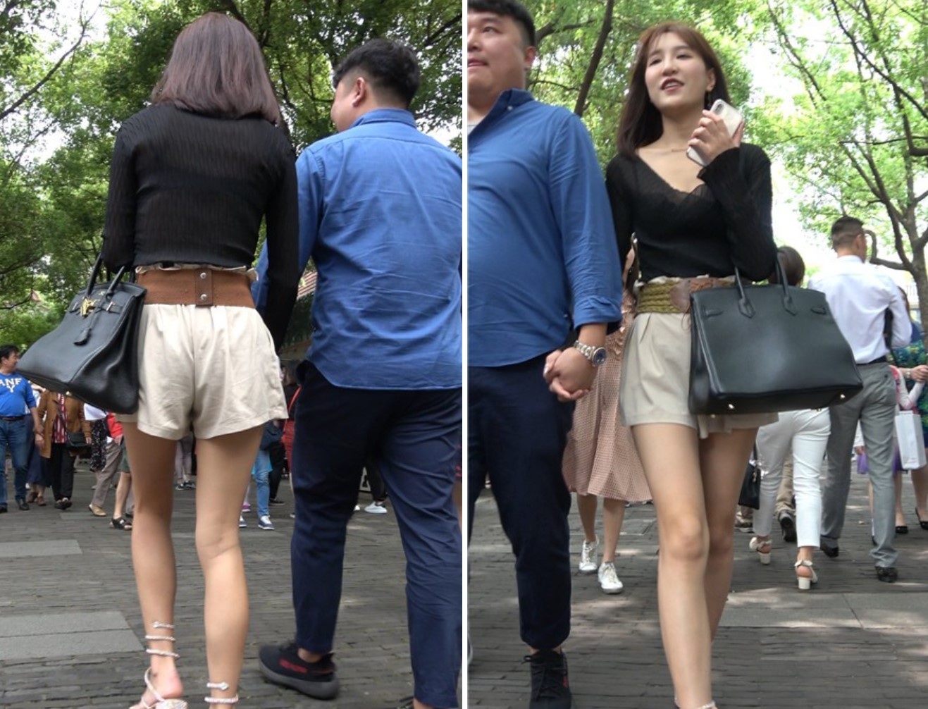 V领低胸黑色蕾丝衣精致街拍美女 [609 MB]