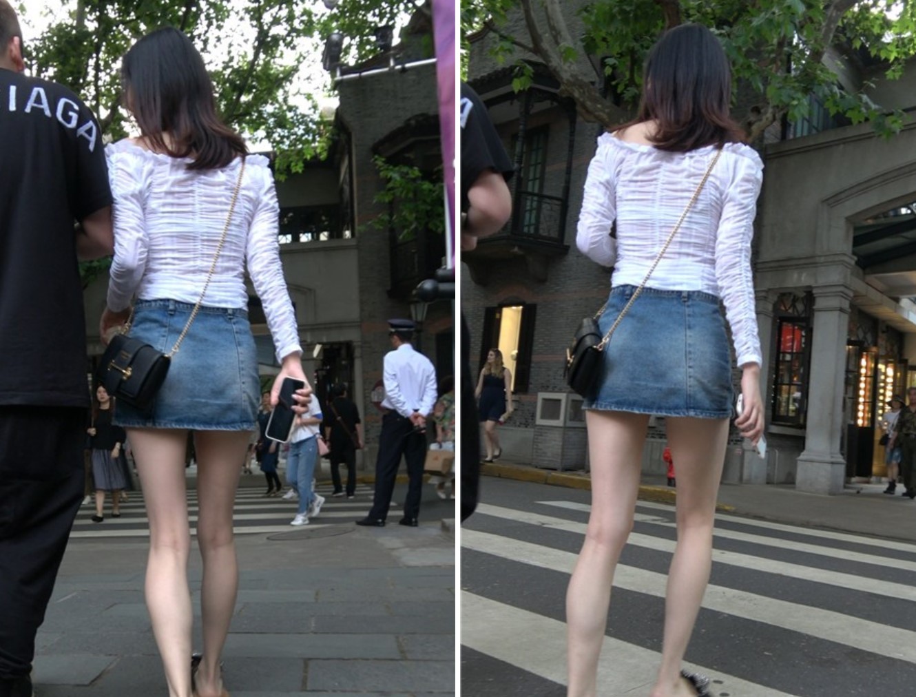 4K - 街拍紧身白衣牛仔裙气质美女 [1.71 GB]