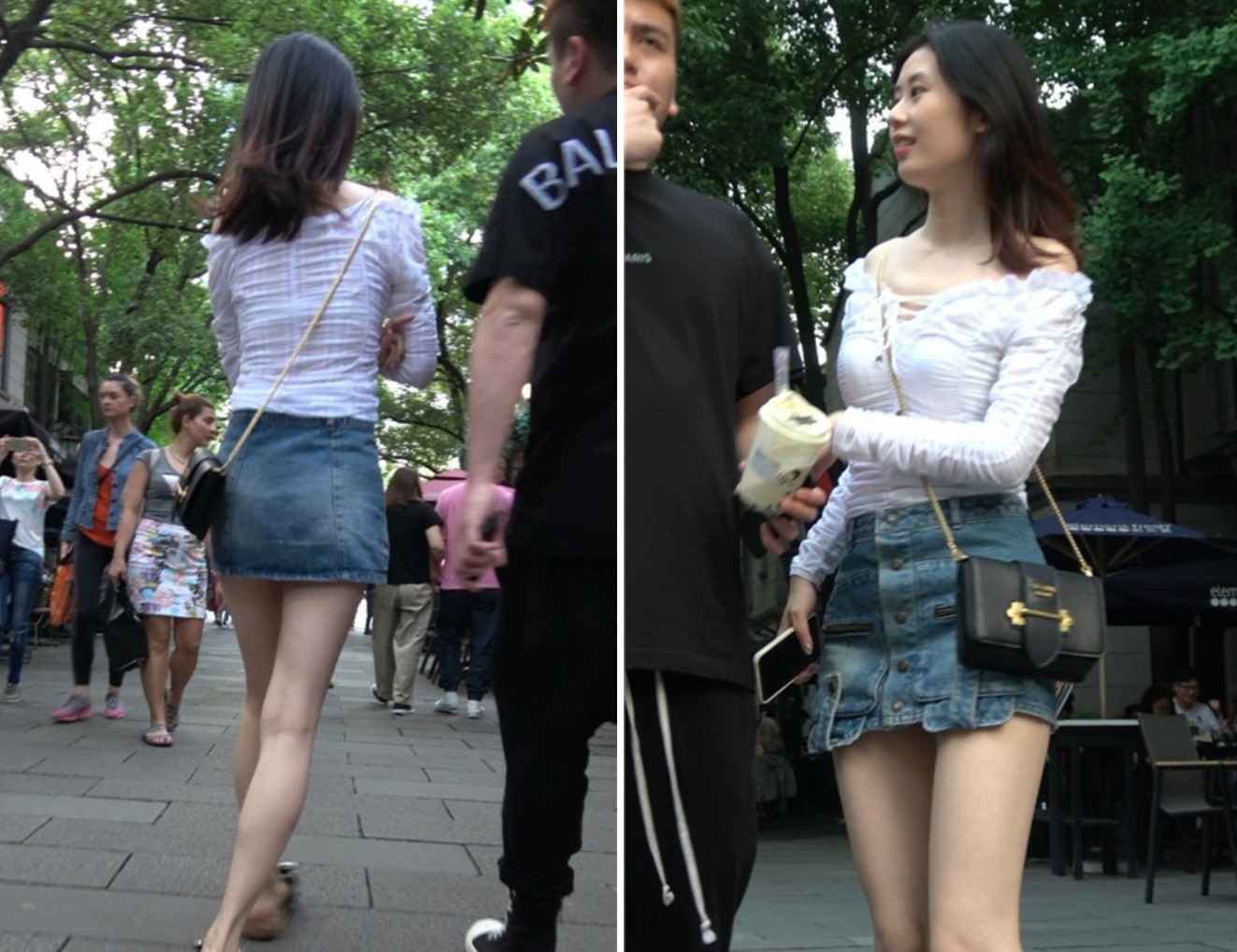 4K - 街拍紧身白衣牛仔裙气质美女 [1.71 GB]