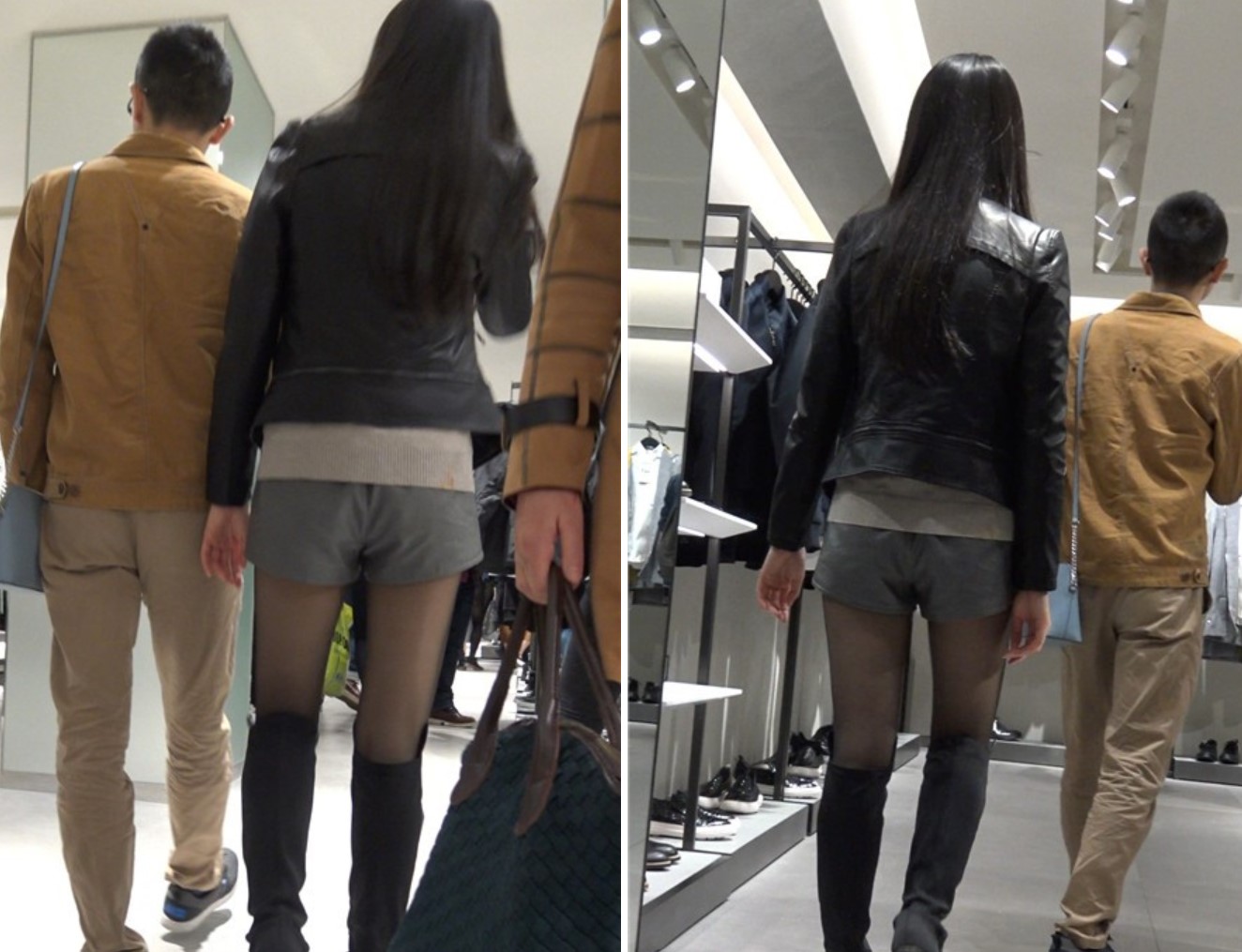 逛服装店的长筒靴皮衣街拍丝袜美女 [1.29 GB]