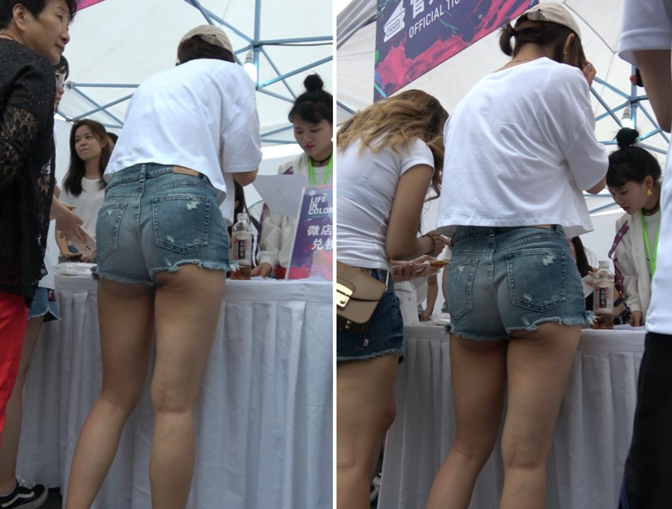 青春气息牛仔热裤白T恤街拍美女小姐姐 [801 MB]
