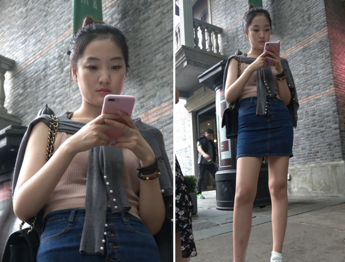 街拍丸子头紧身牛仔裙有范的美女姐姐 [1.34 GB]