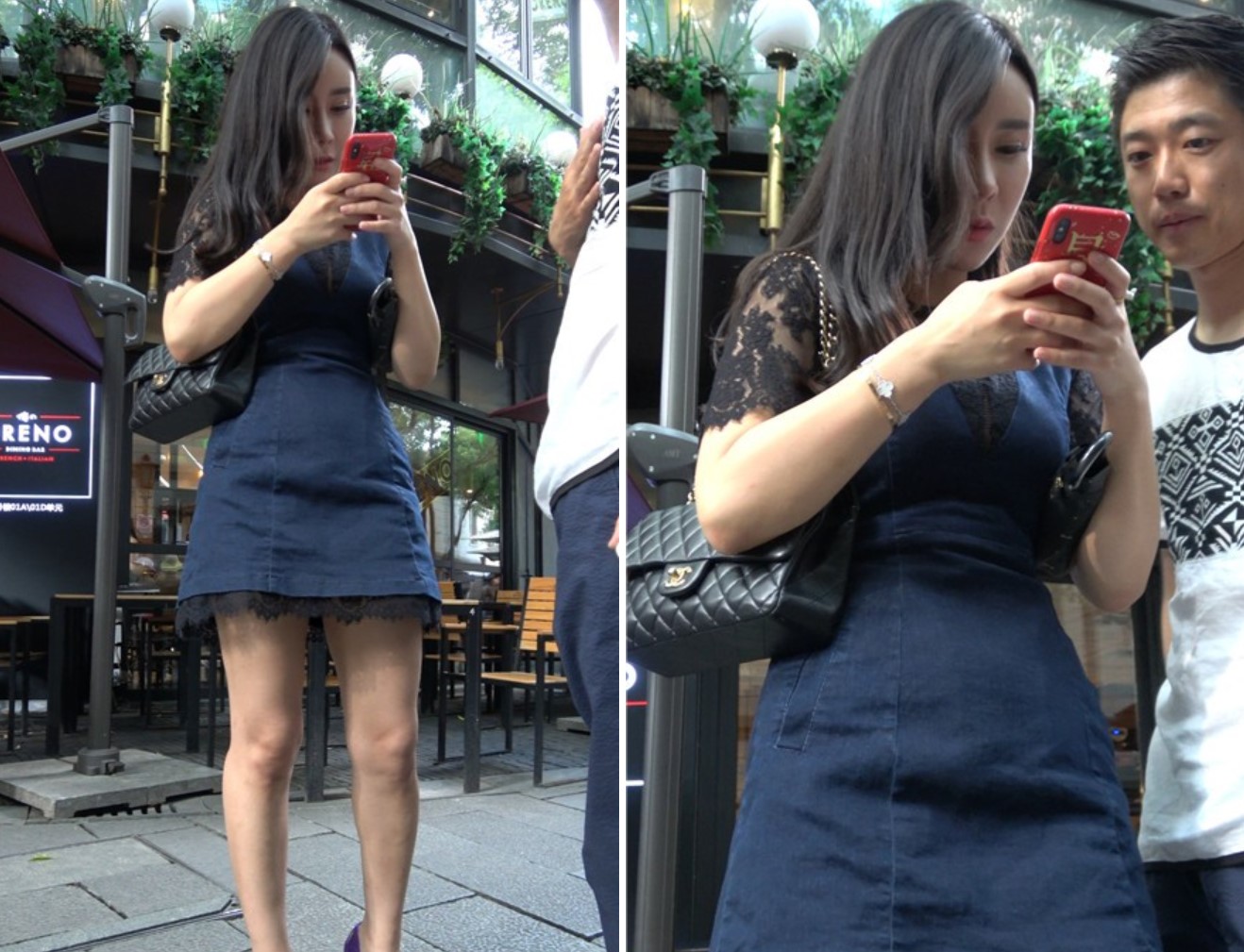 紫色高跟鞋街拍连衣裙性感美女 [707 MB]