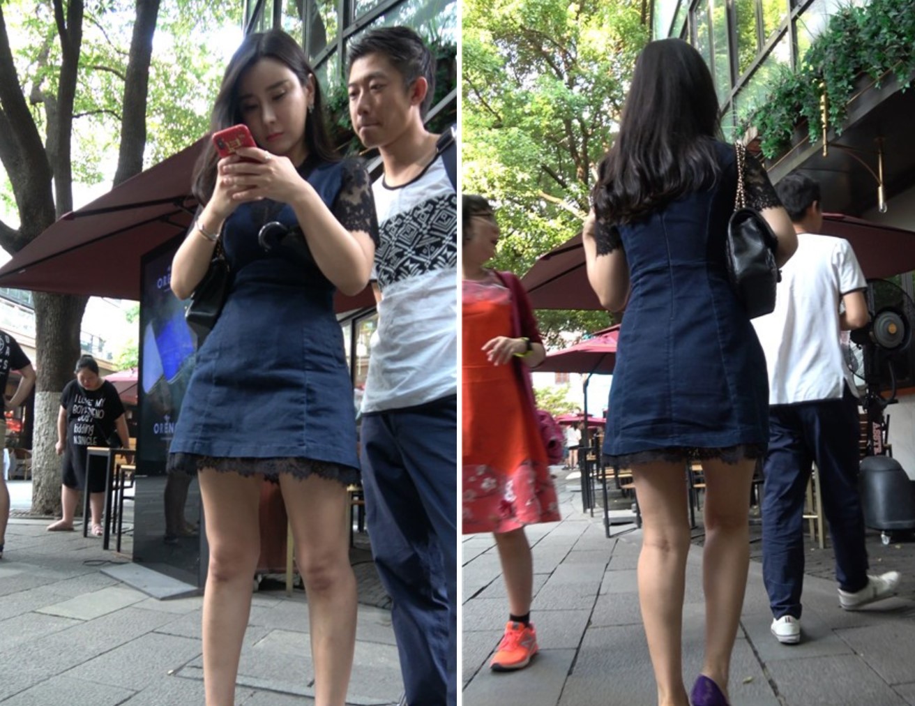 紫色高跟鞋街拍连衣裙性感美女 [707 MB]