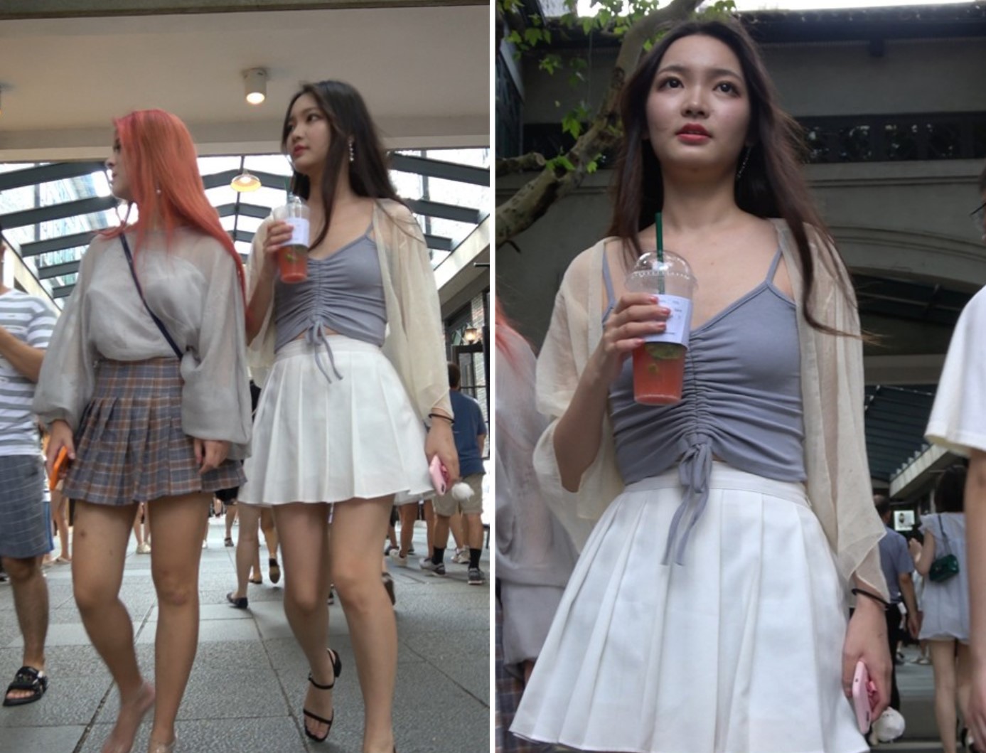 4K - 白色短裙吊带衫街拍凉高跟美女 [1.48 GB]