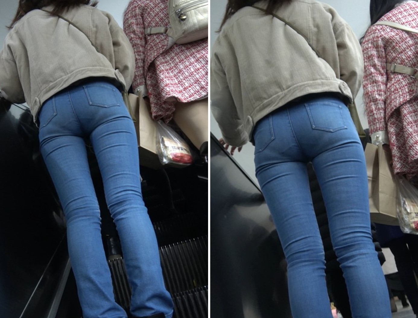 4K - 逛商场偶遇两位极品街拍紧身牛仔裤小姐姐 [997 MB]