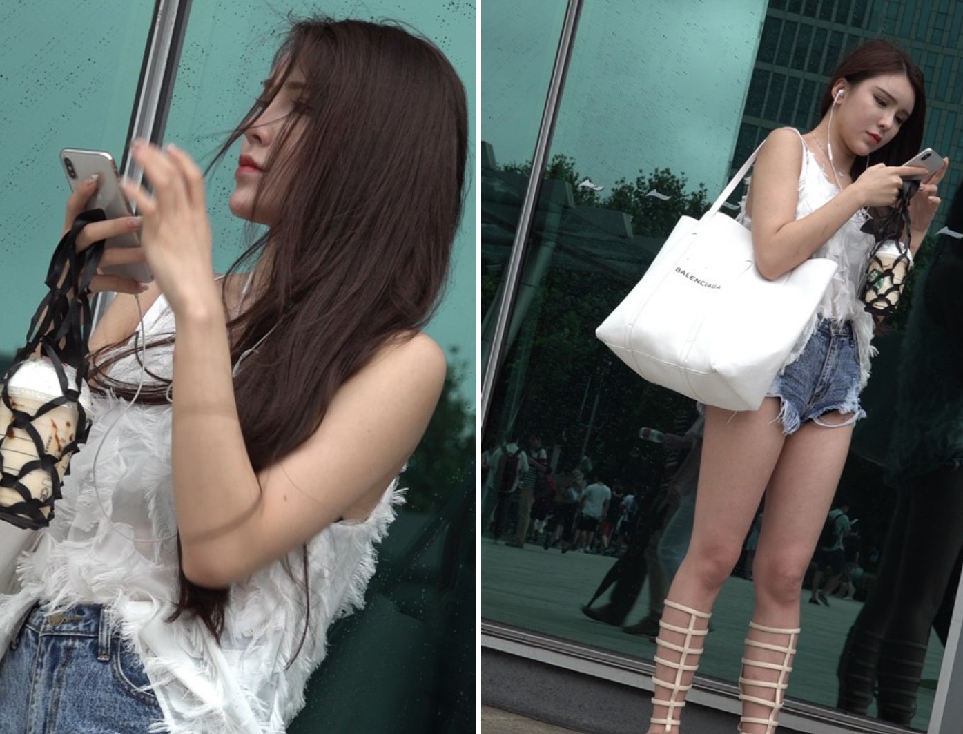 4K - 高腰超短热裤街拍美腿气质美颜小姐姐 [708 MB]