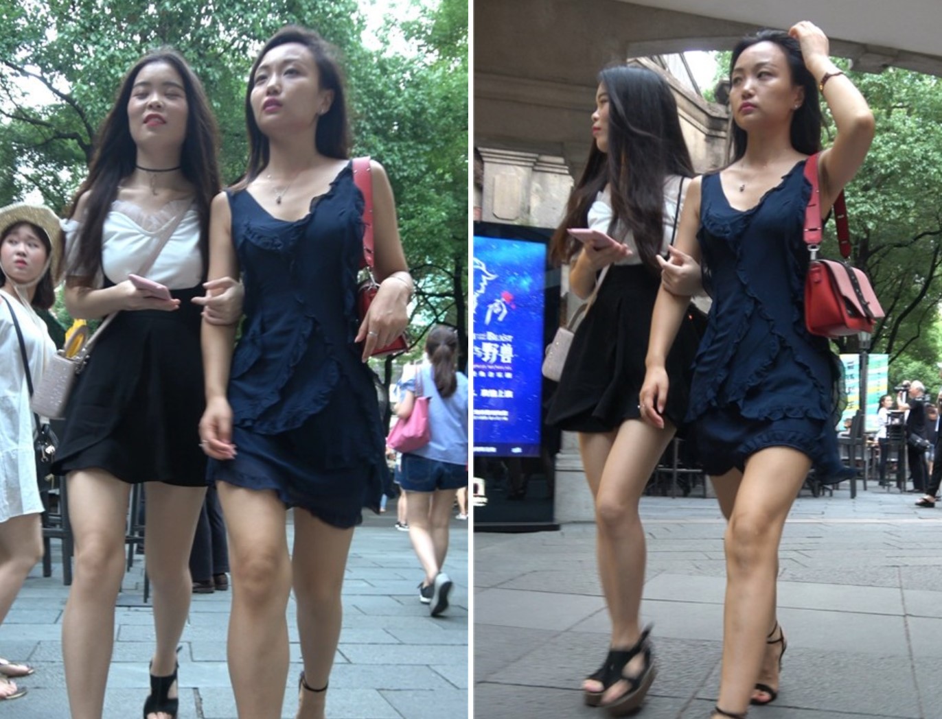 4K - 街拍深蓝色连衣裙美腿美女 [786 MB]