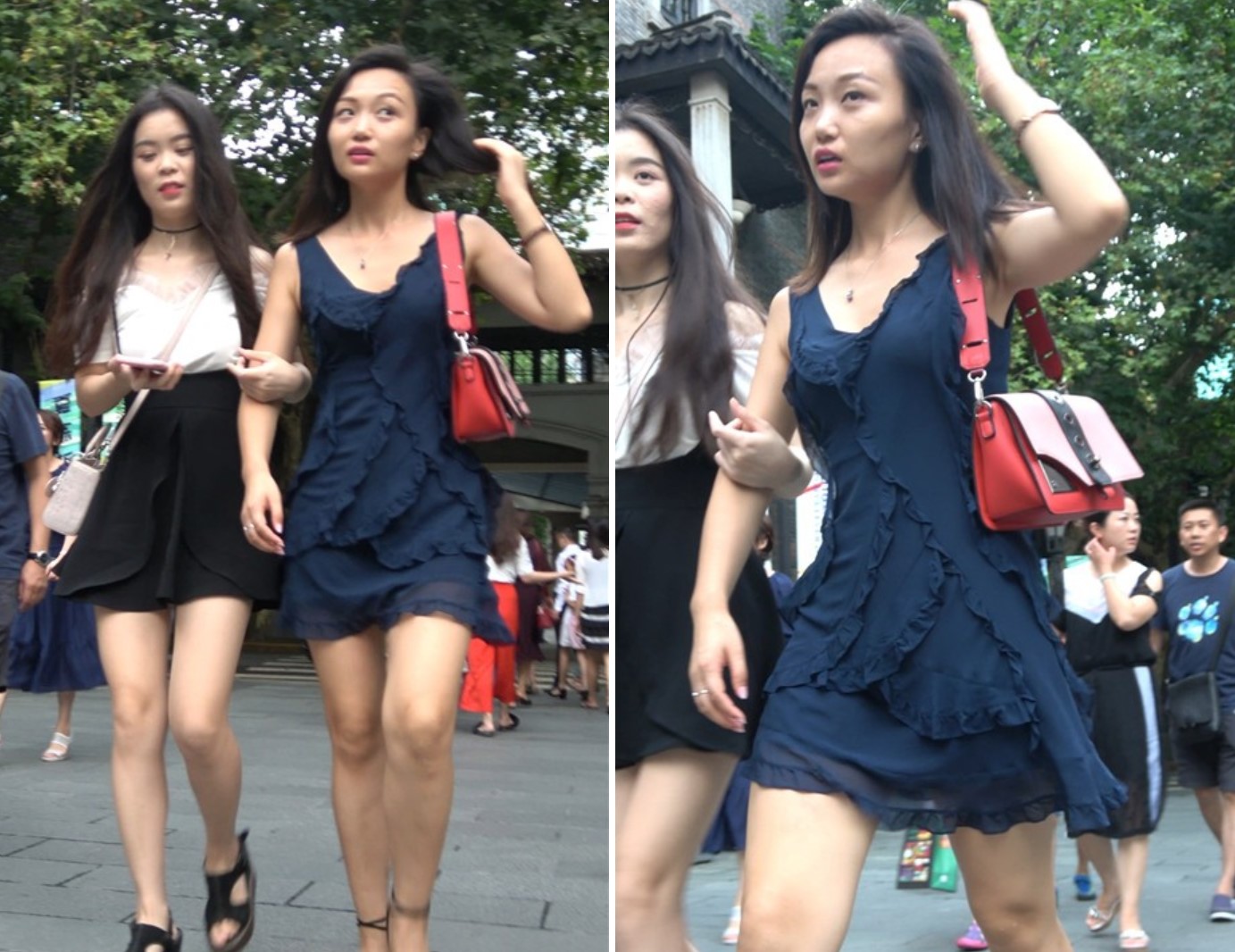 4K - 街拍深蓝色连衣裙美腿美女 [786 MB]