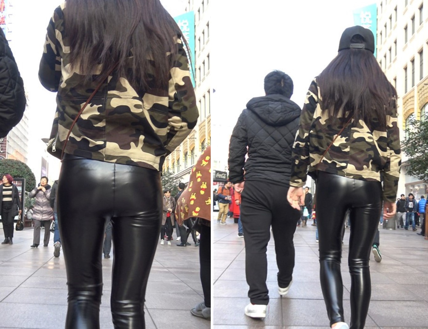 4K - 街拍紧身皮裤迷彩衣美姑娘 [1.11 GB]