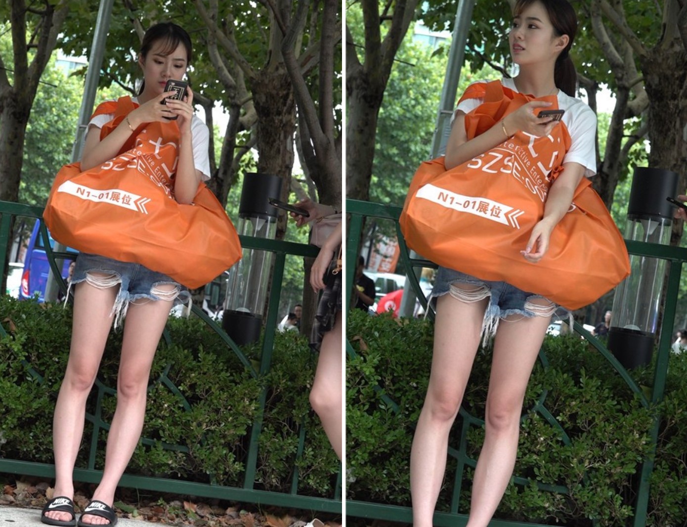 4K - 街拍美腿热裤showgirl美颜少女 [692 MB]