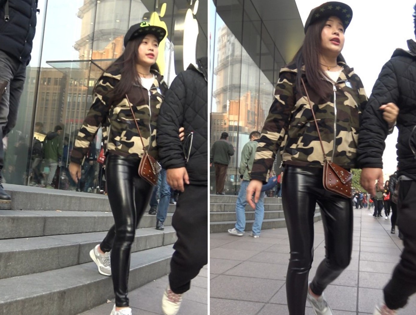 4K - 迷彩服鸭舌帽街拍皮裤小姐姐 2 [1.39 GB]