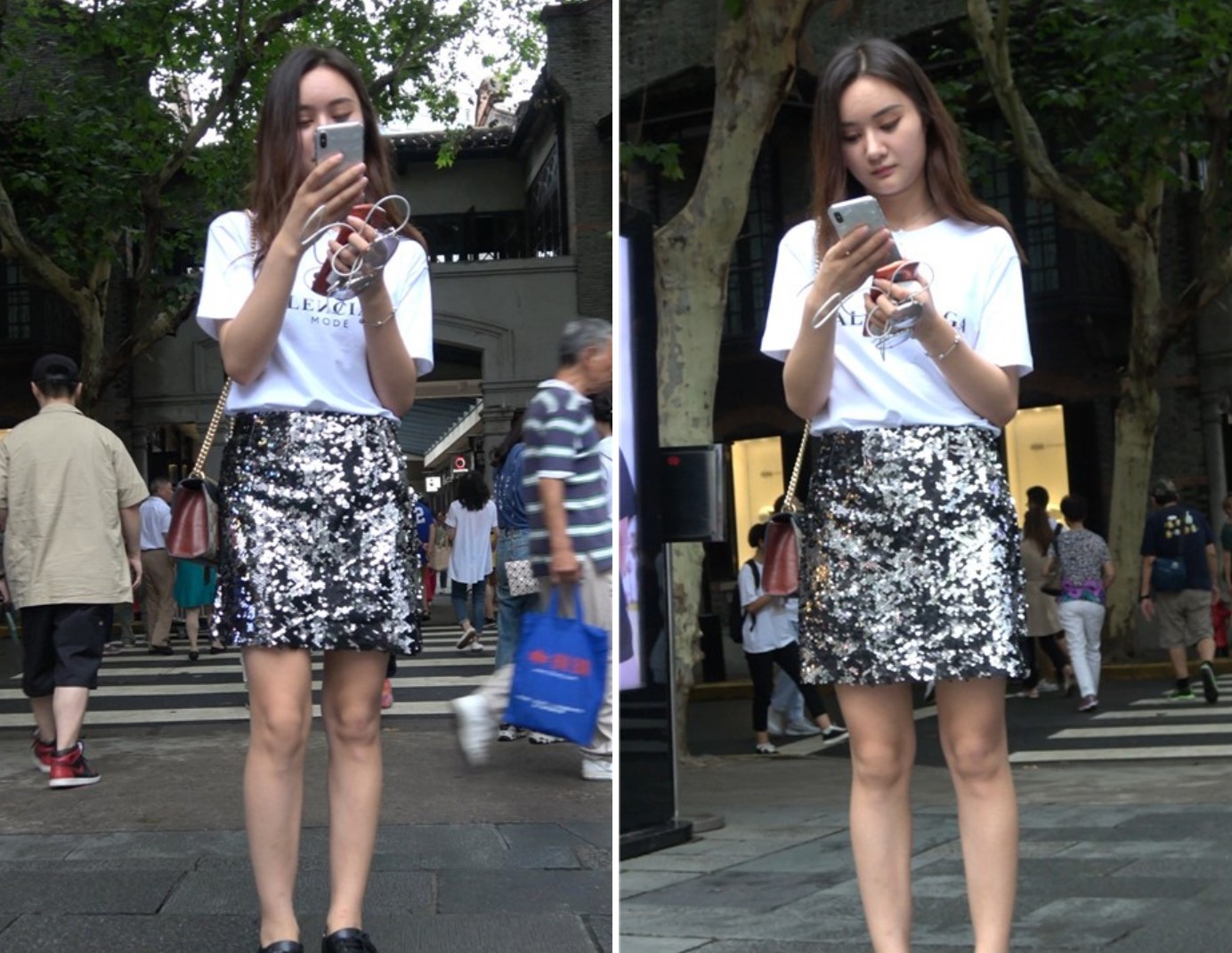 4K - 街拍白T恤美腿小姐姐的短裙亮闪闪 [1.67 GB]