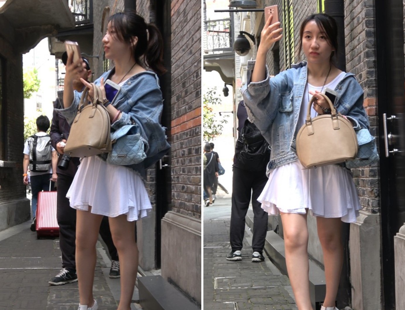 4K - 白色连衣裙性感街拍高跟美女 [2.02 GB]