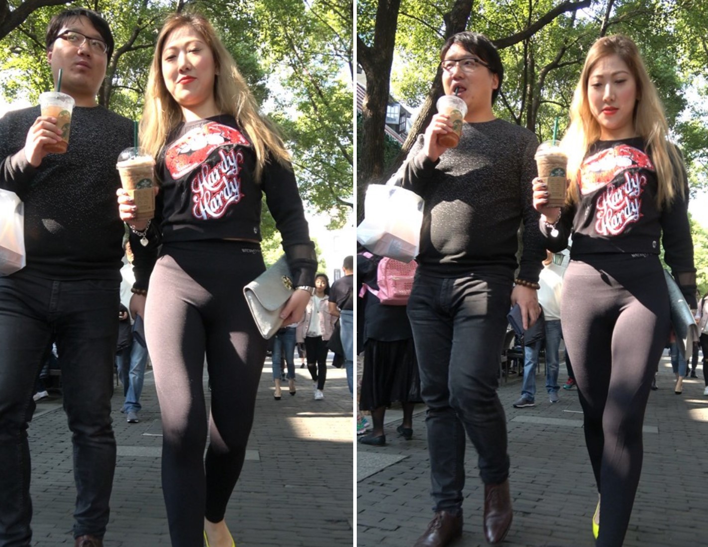 4K - 街拍紧身弹力裤性感黄色高跟鞋美女 [770 MB ]