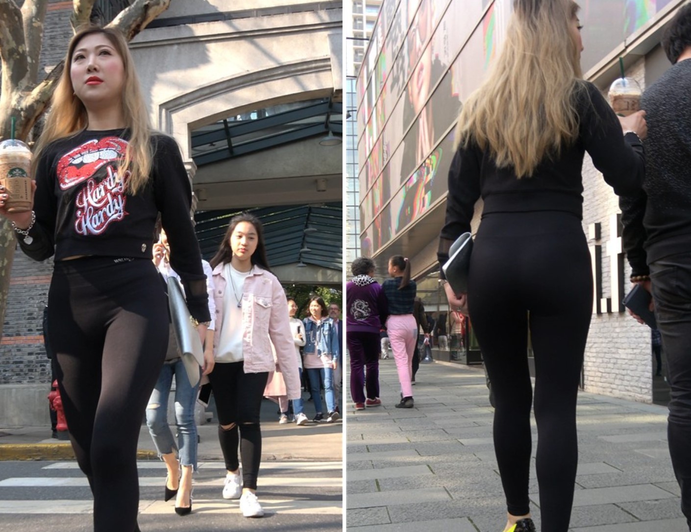 4K - 街拍紧身弹力裤性感黄色高跟鞋美女 [770 MB ]