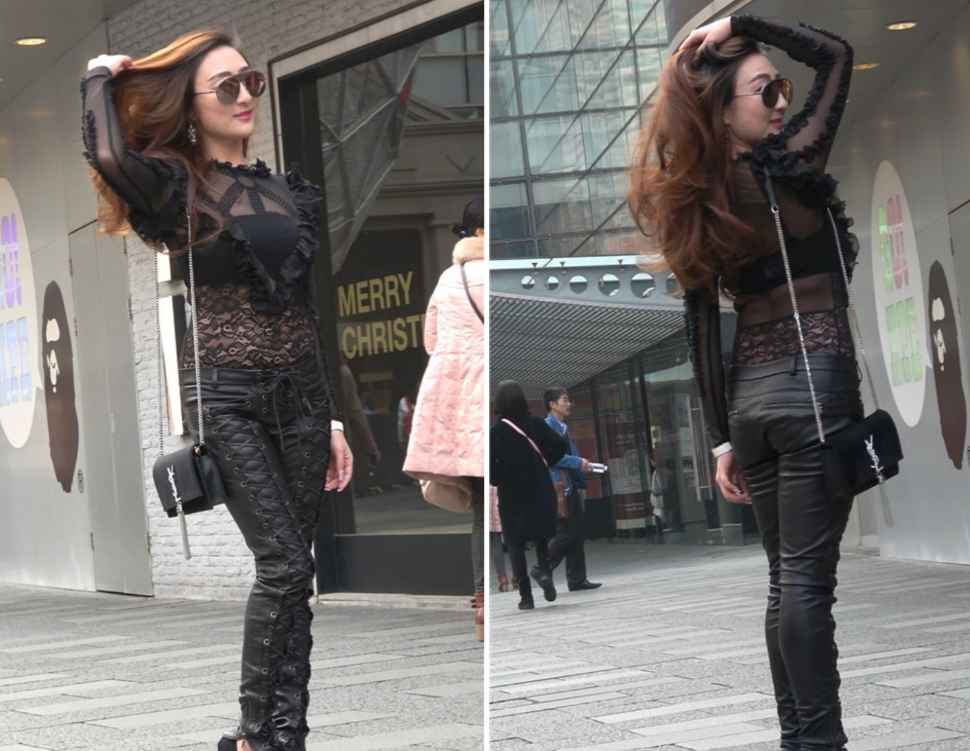 4K 黑色皮裤街拍美腿高跟性感美女 [1.02 GB]