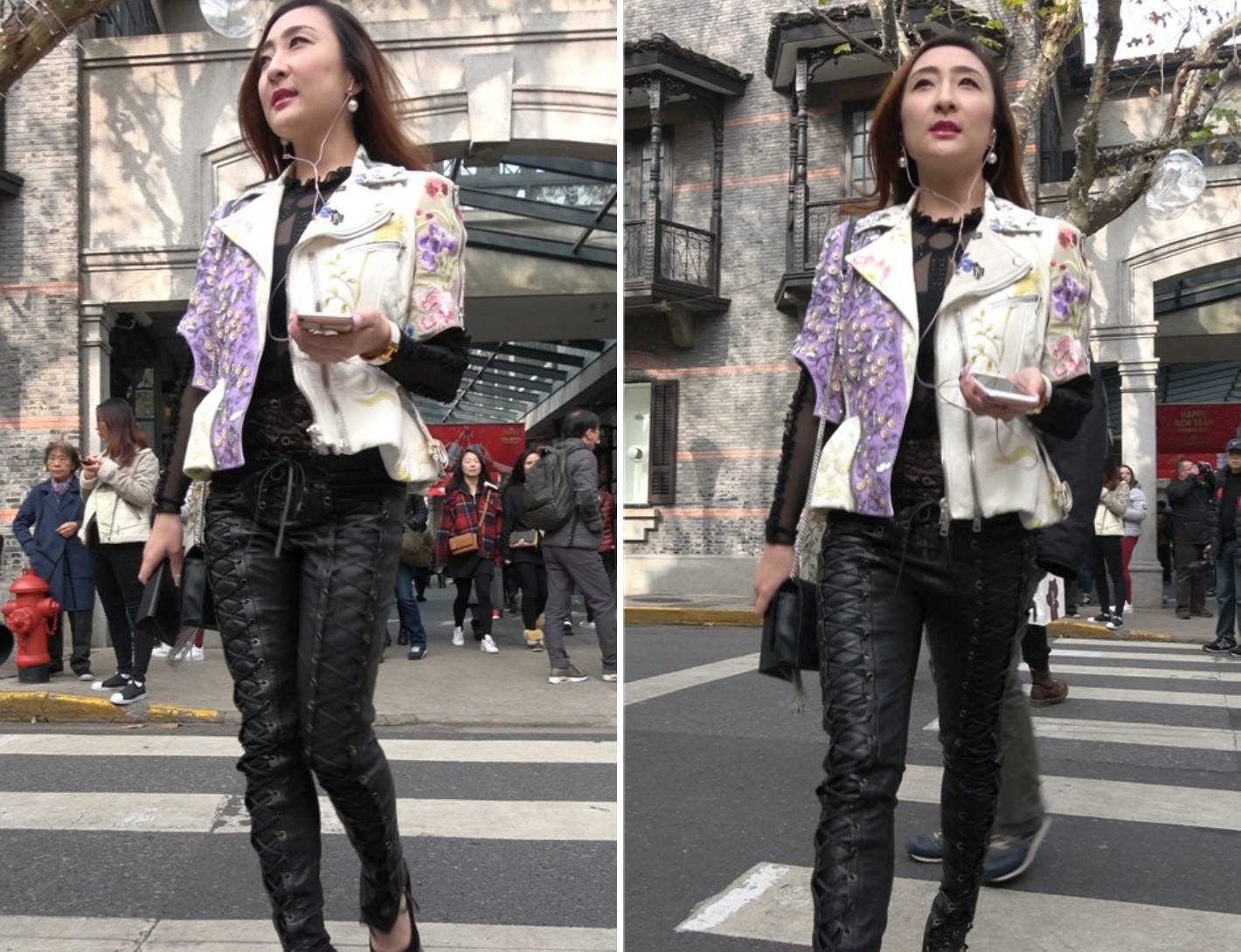 4K 性感长腿街拍皮裤高跟御姐美女 [601 MB]