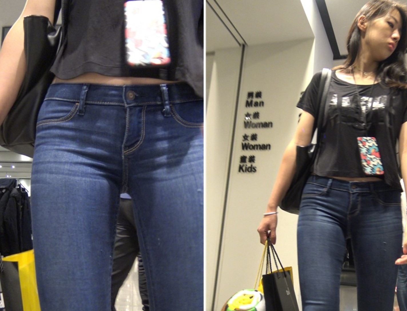 4K 紧身牛仔裤黑T恤美女逛街 3 [296 MB]