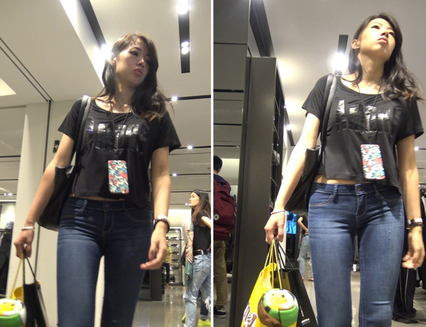 4K 紧身牛仔裤黑T恤美女逛街 3 [296 MB]