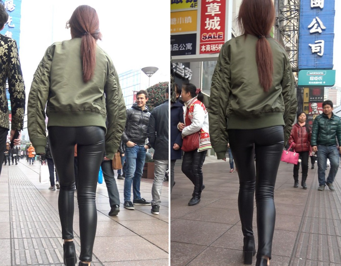 4K 街拍紧身皮裤美丽小姐姐买衣服 [830 MB]