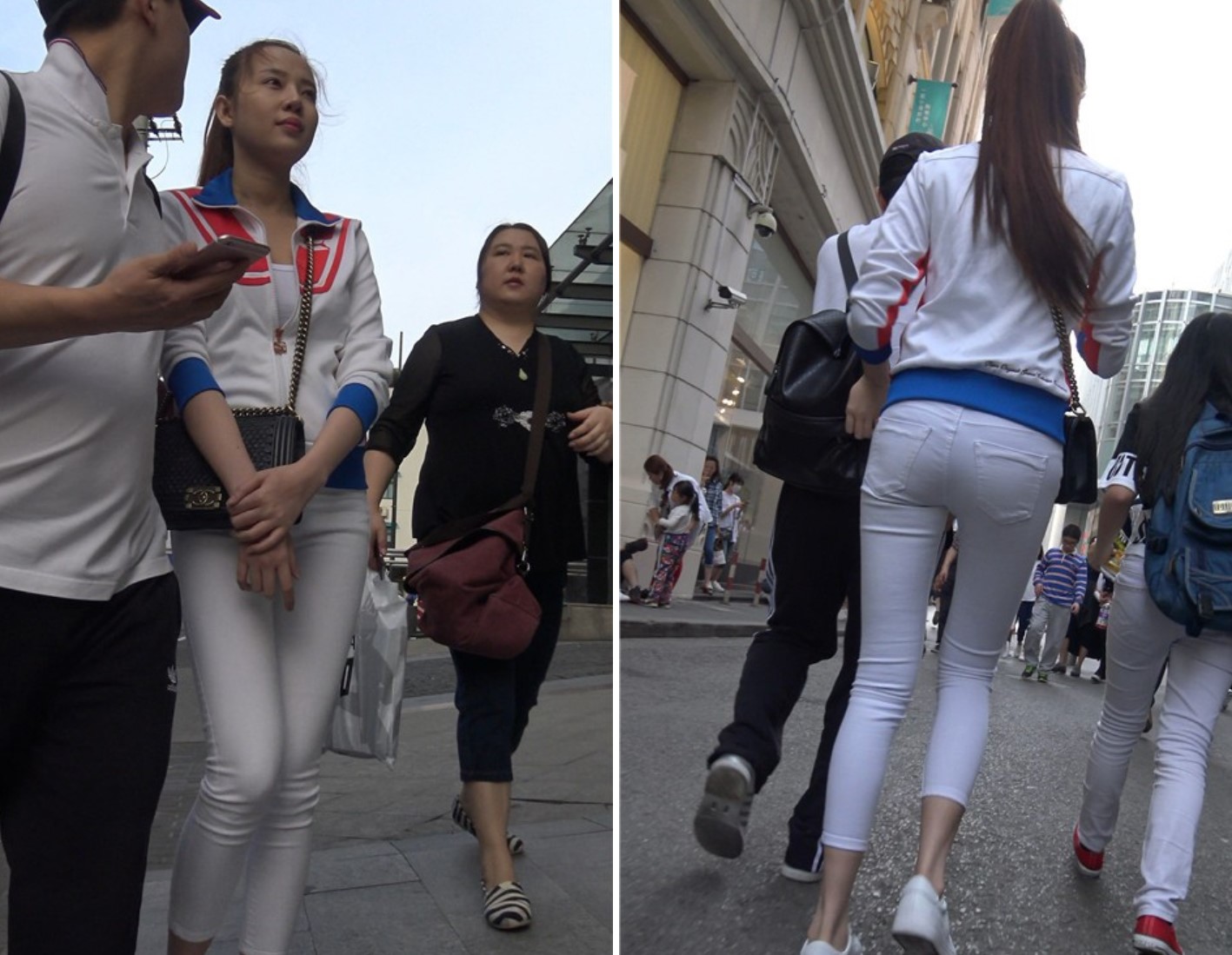 4K 清新脱俗街拍紧身白裤马尾辫姑娘 [1.00 GB]