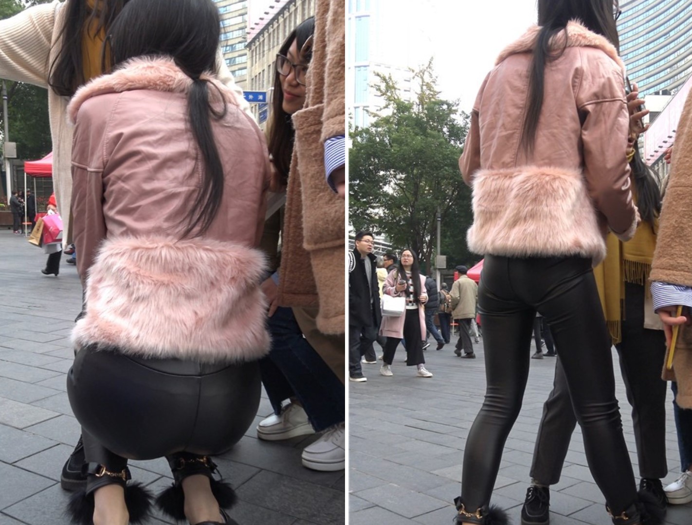 4K 粉色外套街拍皮裤眼镜妹 2 [1.35 GB]