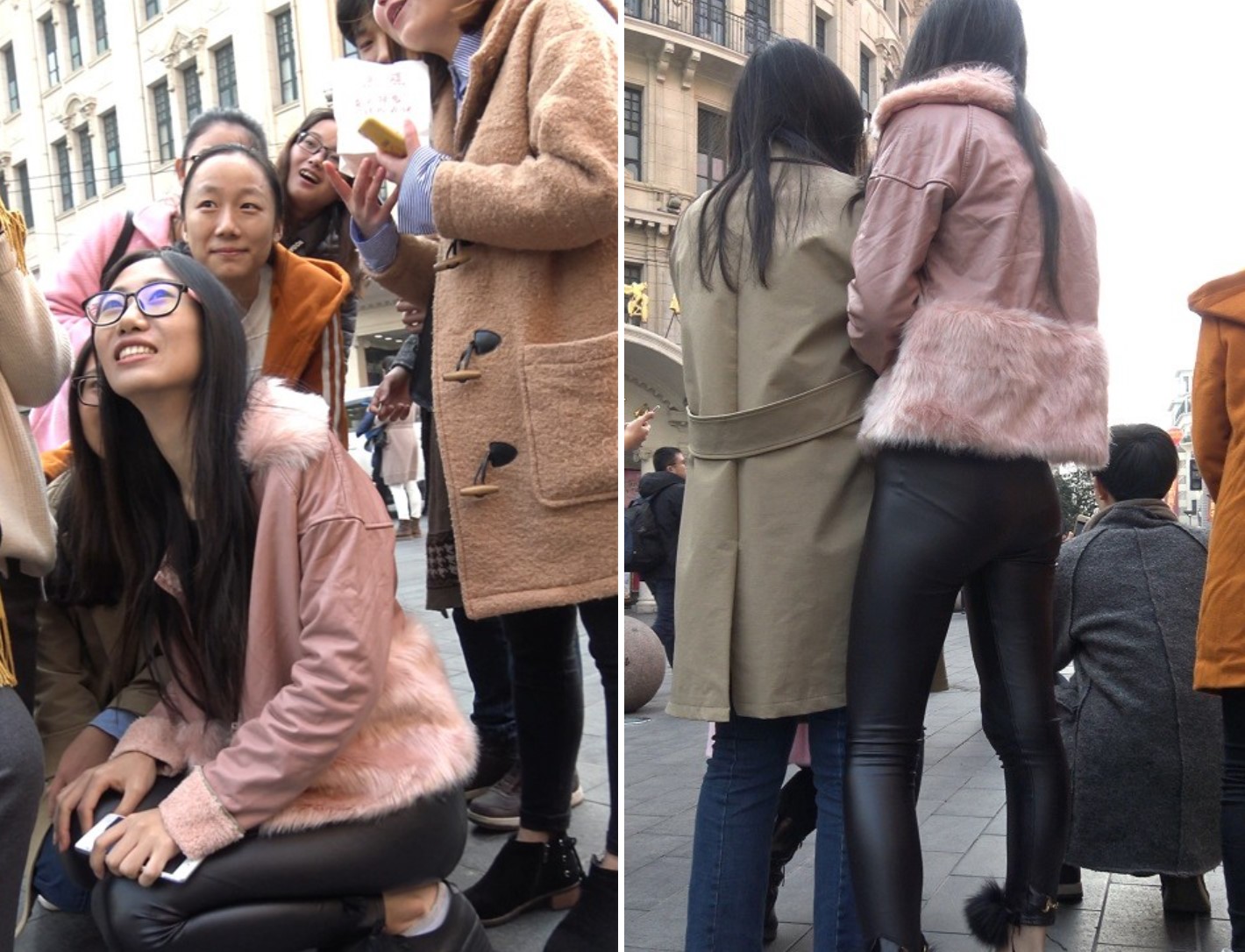 4K 粉色外套街拍皮裤眼镜妹 2 [1.35 GB]