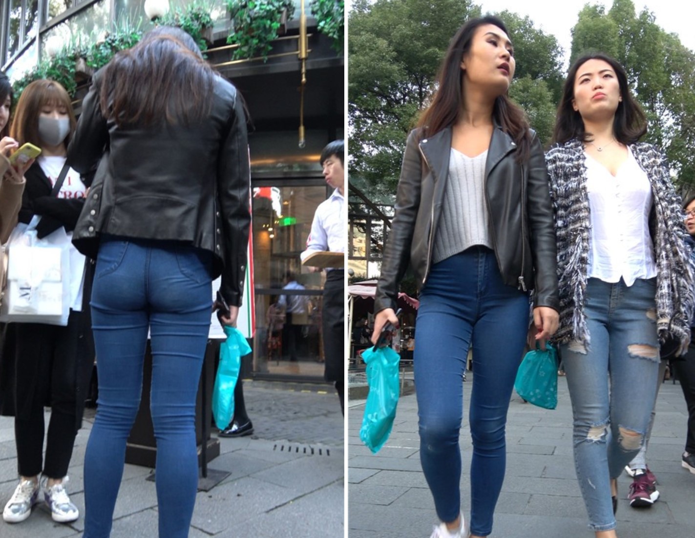 4K 街拍蓝色紧身牛仔裤美女 [1.66 GB]