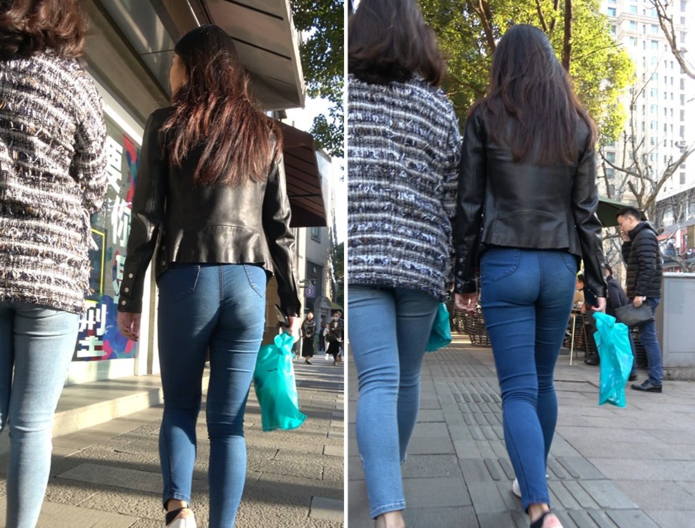 4K 街拍蓝色紧身牛仔裤美女 [1.66 GB]