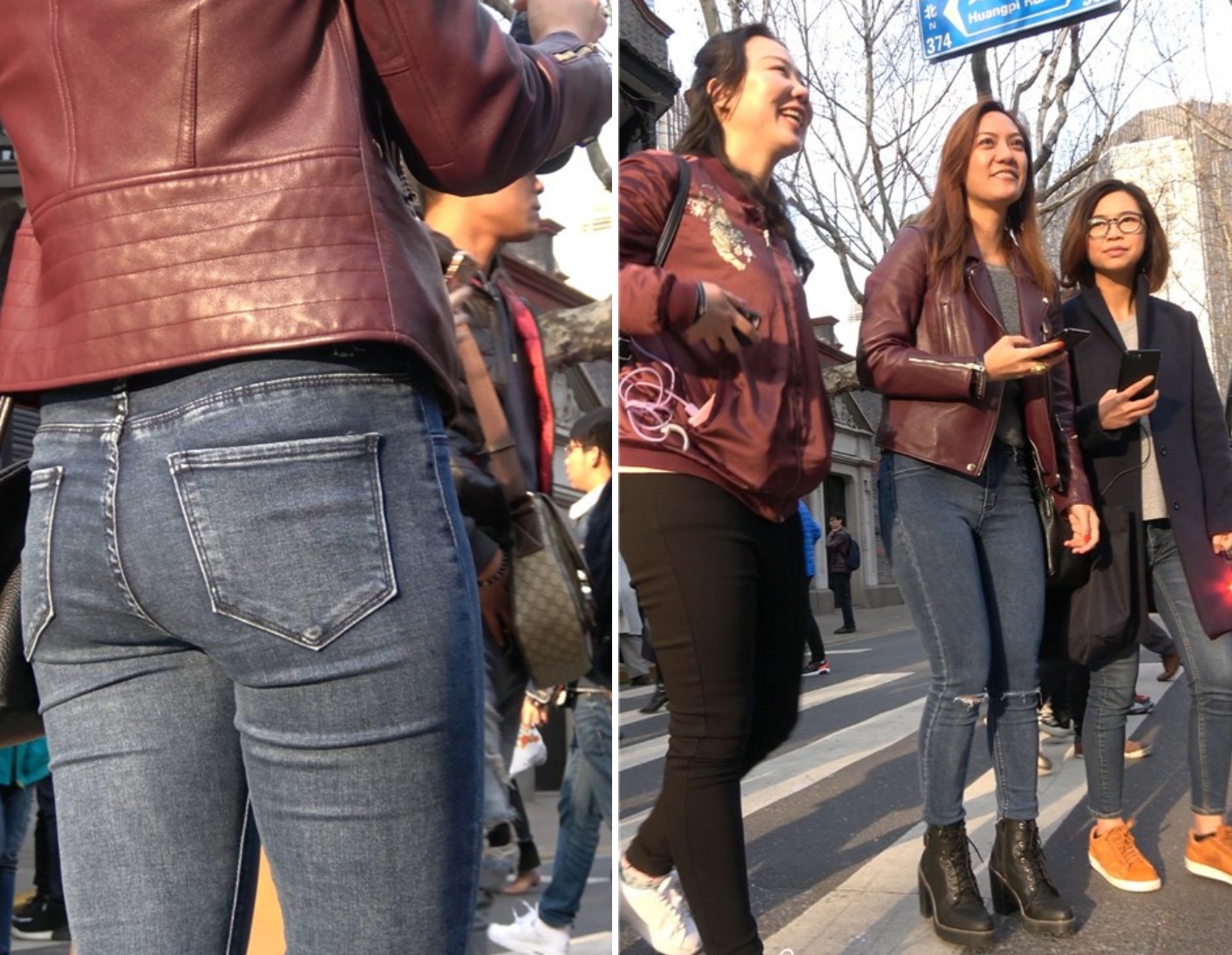 4K 街拍牛仔紧身皮衣成熟美女 [1.26 GB]