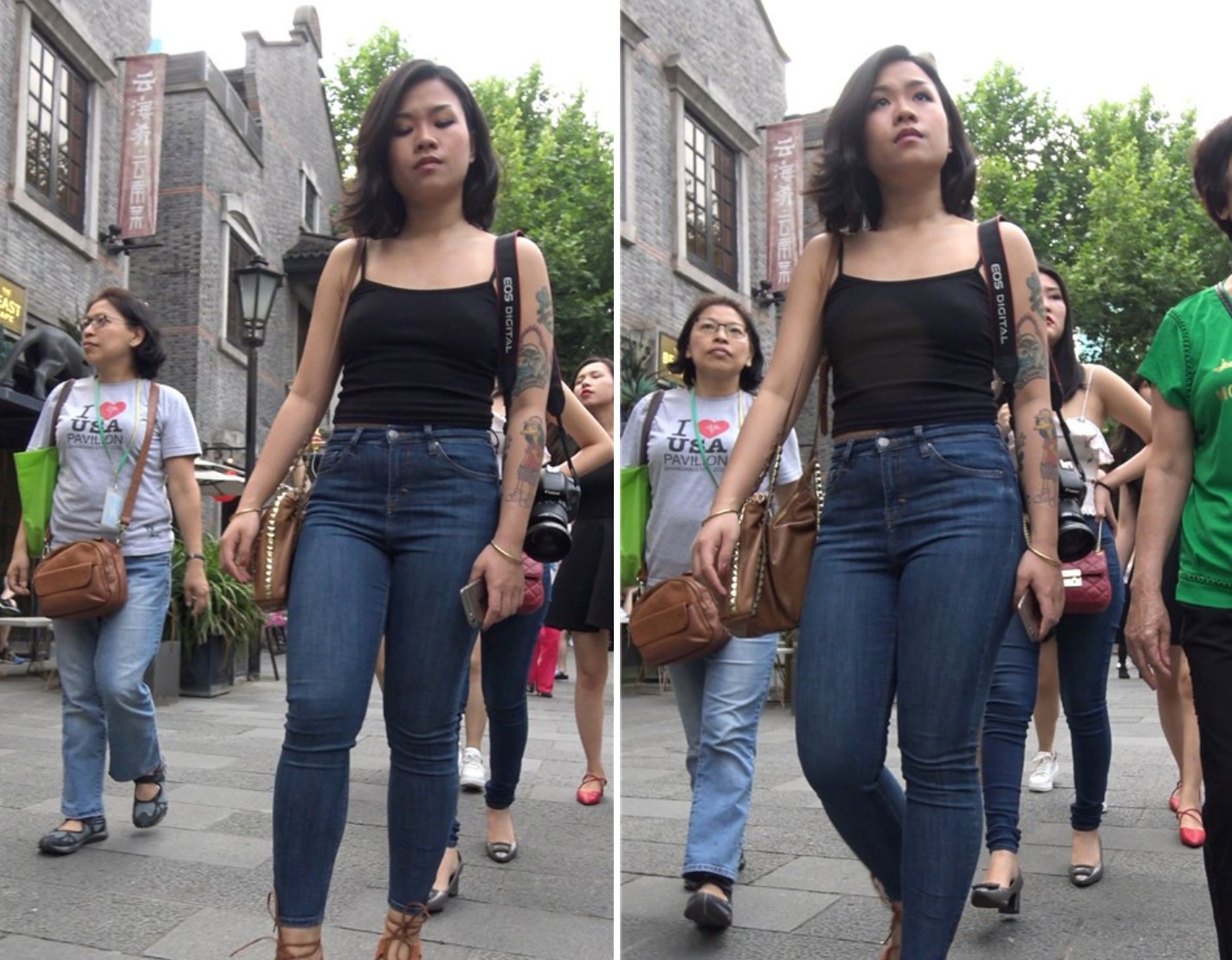 4K 街拍黑色吊带衫紧身蓝牛性感美女 [1.31 GB]