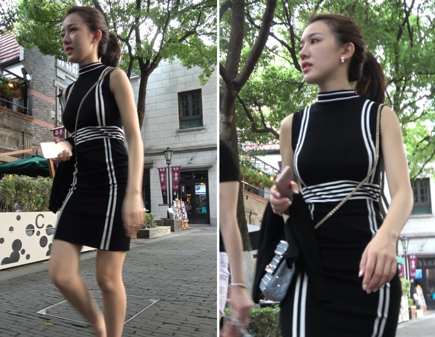 4K 街拍性感包臀裙银白色高跟美女 [814 MB]