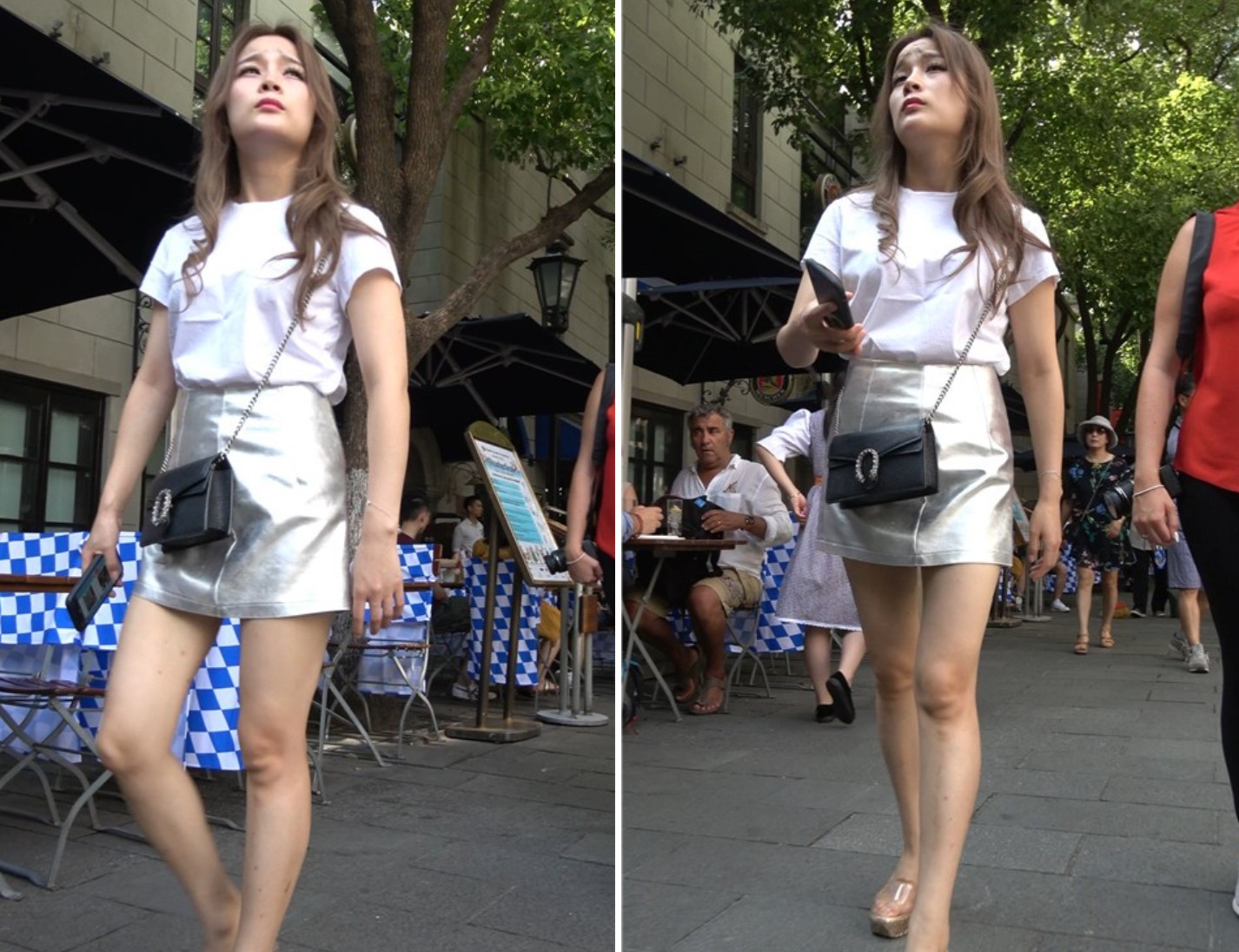 4K 白色T恤短裙坡高跟街拍美女 [1.55 GB]