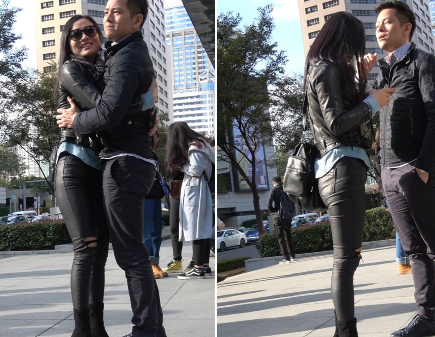 4K 街拍性感的皮裤御姐 [912 MB]