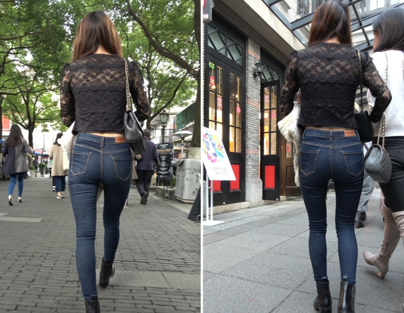 4K 蕾丝衣街拍紧身牛仔性感美女 [1.01 GB]