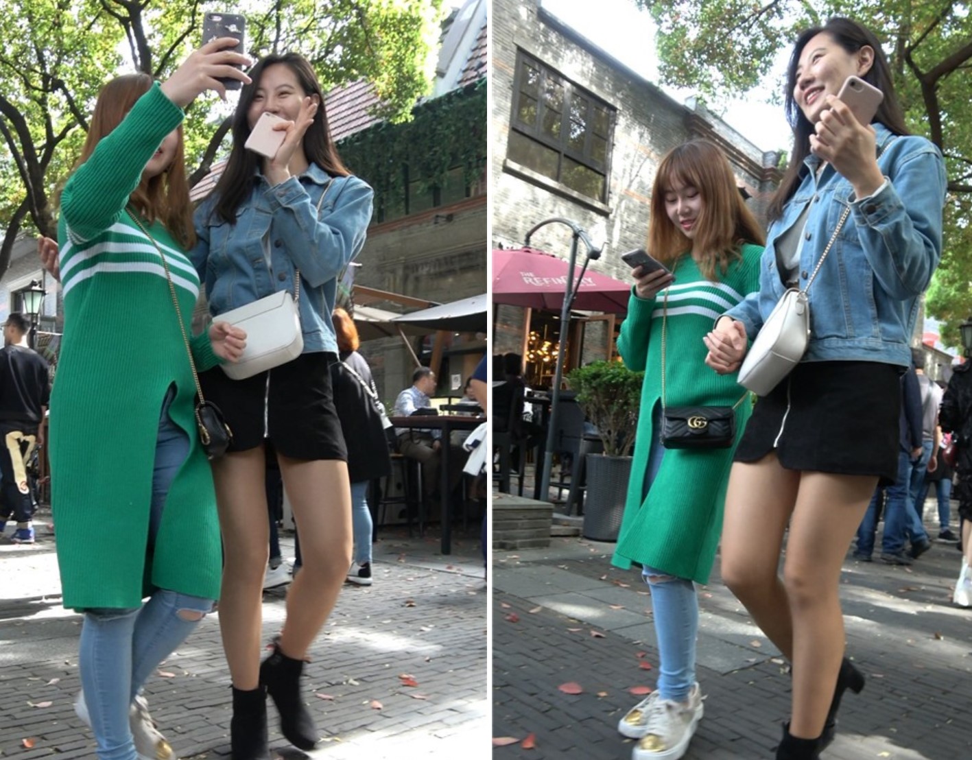 4K 牛仔外套短裙街拍美女笑容甜美