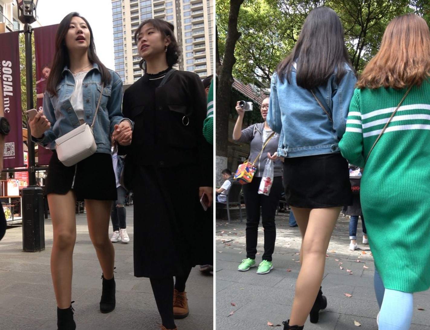 4K 牛仔外套短裙街拍美女笑容甜美